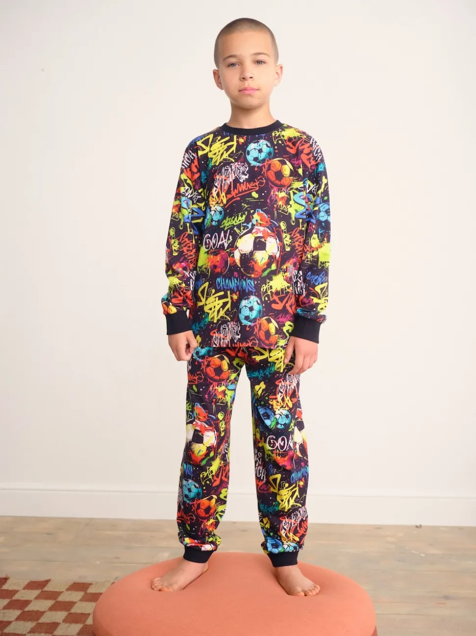 Noir Graffiti - Pyjama simple à manches longues (3-16ans)