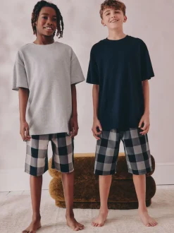 Noir gris - Lot de 2 pyjamas oversize tissés à carreaux (3-16ans)