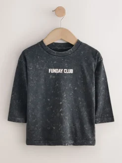 Noir lavé - T-shirt imprimé graphique à manches longues (3mois-8ans)