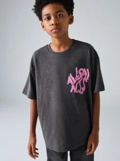 Noir lavé - T-shirt smALLSAINTS oversize à logo Orlando et Col rond