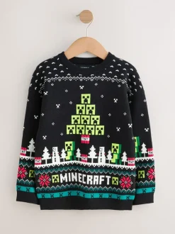 Noir Minecraft - Pull de Noël (3-16 ans)