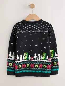 Noir Minecraft - Pull de Noël (3-16 ans)