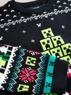 Noir Minecraft - Pull de Noël (3-16 ans)