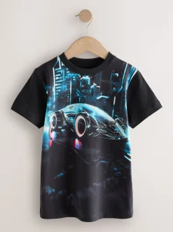 Noir motif voiture - T-shirt imprimé régulier à manches courtes (3-16ans)
