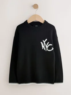 Noir NYC - Tireur de col rond tricoté (3-16yrs)
