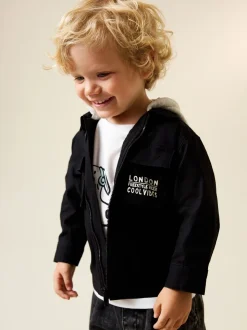 Noir Ripstop - Ensemble surchemise et t-shirt à capuche en sergé (3mois7ans)