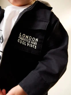 Noir Ripstop - Ensemble surchemise et t-shirt à capuche en sergé (3mois7ans)