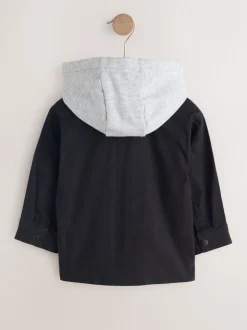 Noir Ripstop - Ensemble surchemise et t-shirt à capuche en sergé (3mois7ans)