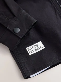 Noir Ripstop - Ensemble surchemise et t-shirt à capuche en sergé (3mois7ans)