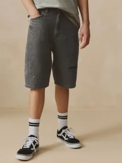 Noir usé - Short en jean authentique large (3-16ans)