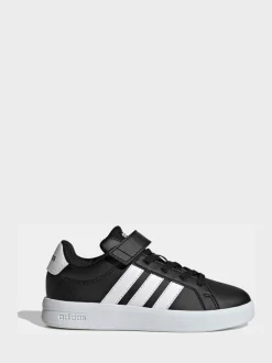 Noir/Blanc - adidas Grand Court 3.0 Baskets enfant à lacets élastiques
