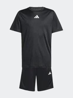 Noir/Blanc - adidas Train Essentials Ensemble T-shirt et short à 3rayures pour enfant