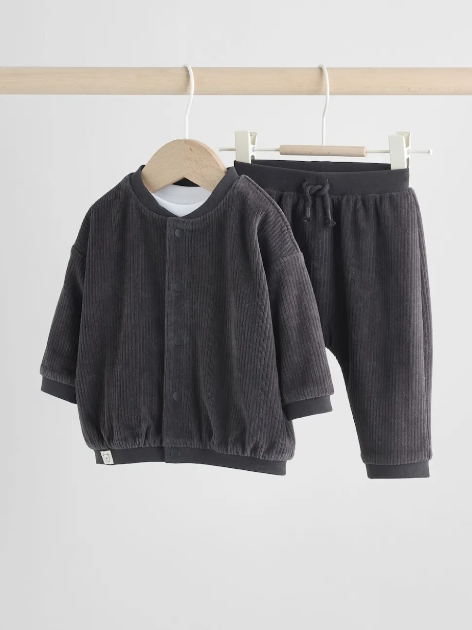Noir/Blanc - Ensemble veste, haut et jogging en velours bébé (0mois-2ans)