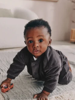 Noir/Blanc - Ensemble veste, haut et jogging en velours bébé (0mois-2ans)