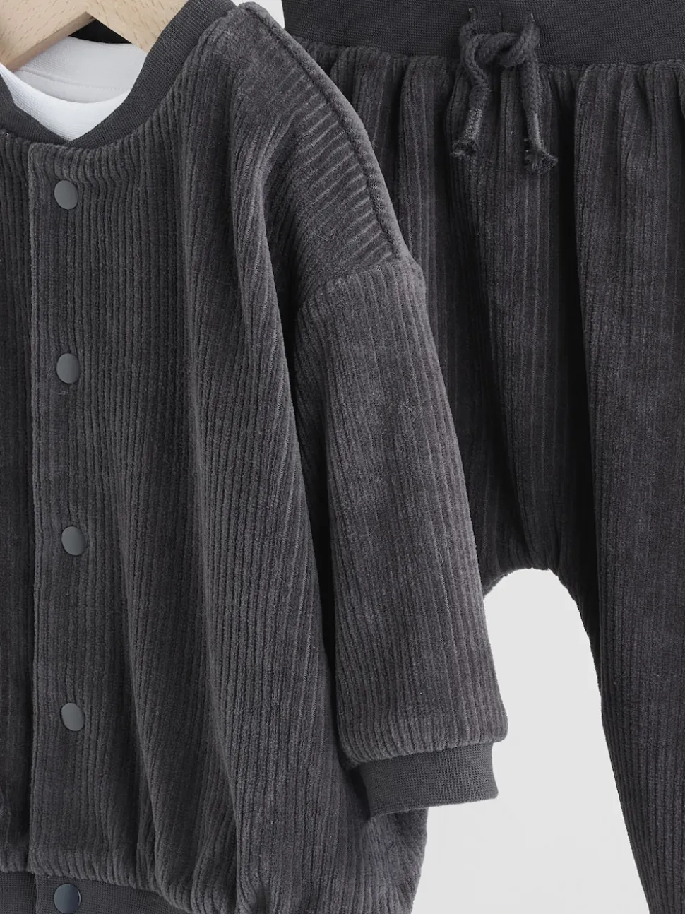 Noir/Blanc - Ensemble veste, haut et jogging en velours bébé (0mois-2ans)