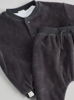 Noir/Blanc - Ensemble veste, haut et jogging en velours bébé (0mois-2ans)