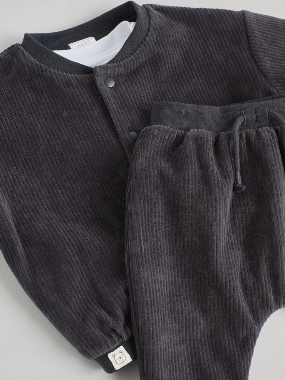 Noir/Blanc - Ensemble veste, haut et jogging en velours bébé (0mois-2ans)