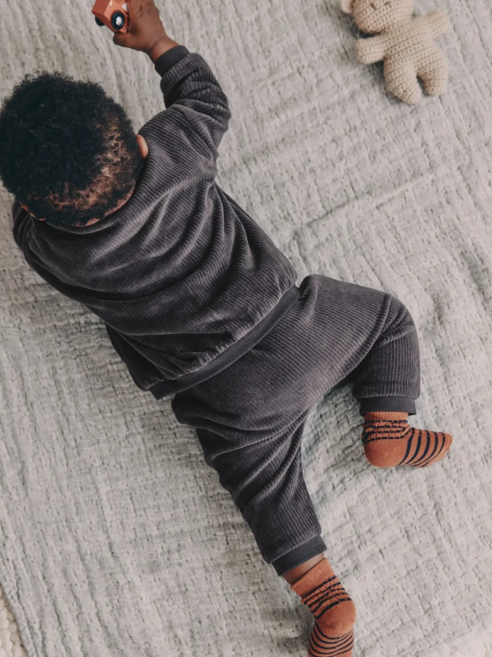 Noir/Blanc - Ensemble veste, haut et jogging en velours bébé (0mois-2ans)