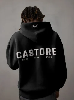Noir/Blanc - Sweat à capuche oversize en coton épais avec logo Castore