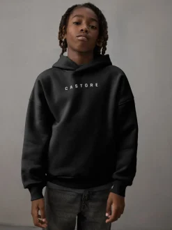 Noir/Blanc - Sweat à capuche oversize en coton épais avec logo Castore