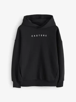Noir/Blanc - Sweat à capuche oversize en coton épais avec logo Castore