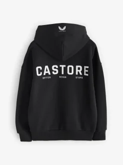 Noir/Blanc - Sweat à capuche oversize en coton épais avec logo Castore