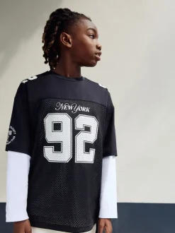 Noir/Blanc - T-shirt universitaire à manches courtes et longues Ensemble 2 pièces (3-16ans)