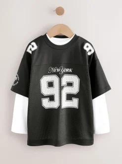 Noir/Blanc - T-shirt universitaire à manches courtes et longues Ensemble 2 pièces (3-16ans)