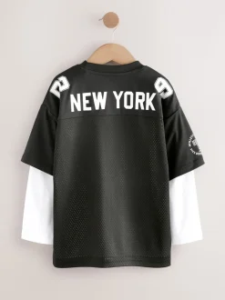 Noir/Blanc - T-shirt universitaire à manches courtes et longues Ensemble 2 pièces (3-16ans)