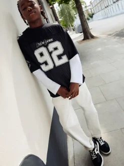 Noir/Blanc - T-shirt universitaire à manches courtes et longues Ensemble 2 pièces (3-16ans)