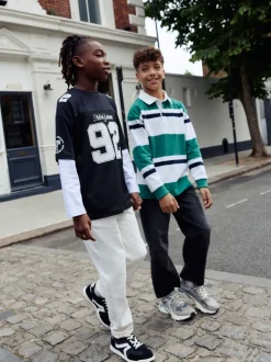 Noir/Blanc - T-shirt universitaire à manches courtes et longues Ensemble 2 pièces (3-16ans)