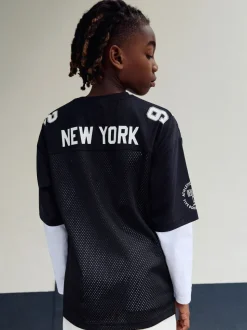 Noir/Blanc - T-shirt universitaire à manches courtes et longues Ensemble 2 pièces (3-16ans)