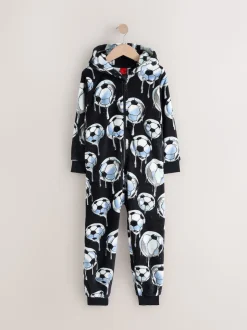 Noir/blanc football - Pyjama tout-en-un en polaire (3-16ans)