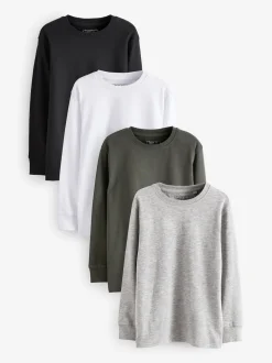 Noir/Blanc/Gris - Lot de 4 T-shirts à manches longues et confortables (3-16ans)