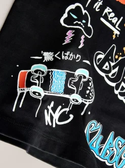 Noir/Blanc/Gris - Lot de 3 t-shirts à manches courtes à imprimé graphique décontractés (3-16ans)