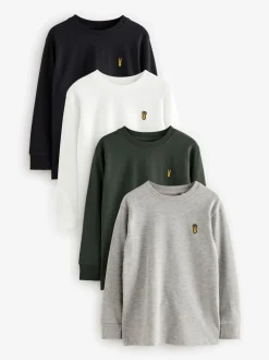 Noir/Blanc/Gris - Lot de 4 T-shirts à manches longues et confortables (3-16ans)