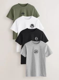 Noir/Blanc/Gris Marl/Kaki - Lot de 4 petits t-shirts graphiques à manches courtes (3-16ans)