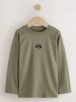 Noir/Blanc/Gris Marl/Kaki - Lot de 4 petits t-shirts graphiques à manches longues (3-16ans)