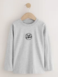 Noir/Blanc/Gris Marl/Kaki - Lot de 4 petits t-shirts graphiques à manches longues (3-16ans)