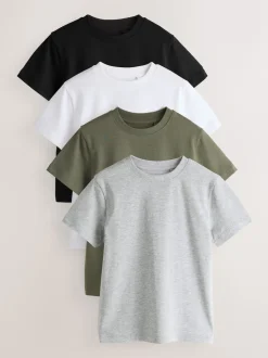 Noir/blanc/gris/kaki - Lot de 4 t-shirts à manches courtes (3-16 ans)