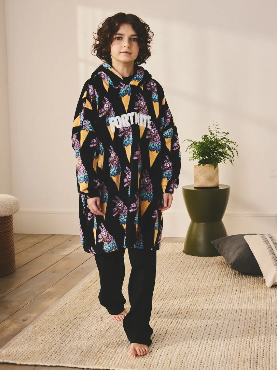 Noir/bleu Fortnite - Sweat à capuche avec couverture en polaire (5-13ans)