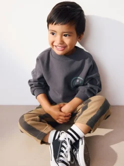 Noir/Brun - Ensemble Sweatshirt et Joggers Rayure (3mths-7yrs)