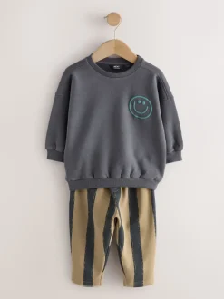 Noir/Brun - Ensemble Sweatshirt et Joggers Rayure (3mths-7yrs)