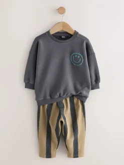 Noir/Brun - Ensemble Sweatshirt et Joggers Rayure (3mths-7yrs)
