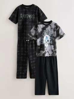 Noir/Crâne gris - Lot de 2 pyjamas à manches longues (3-16ans)