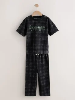 Noir/Crâne gris - Lot de 2 pyjamas à manches longues (3-16ans)