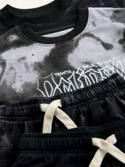 Noir/Crâne gris - Lot de 2 pyjamas à manches longues (3-16ans)