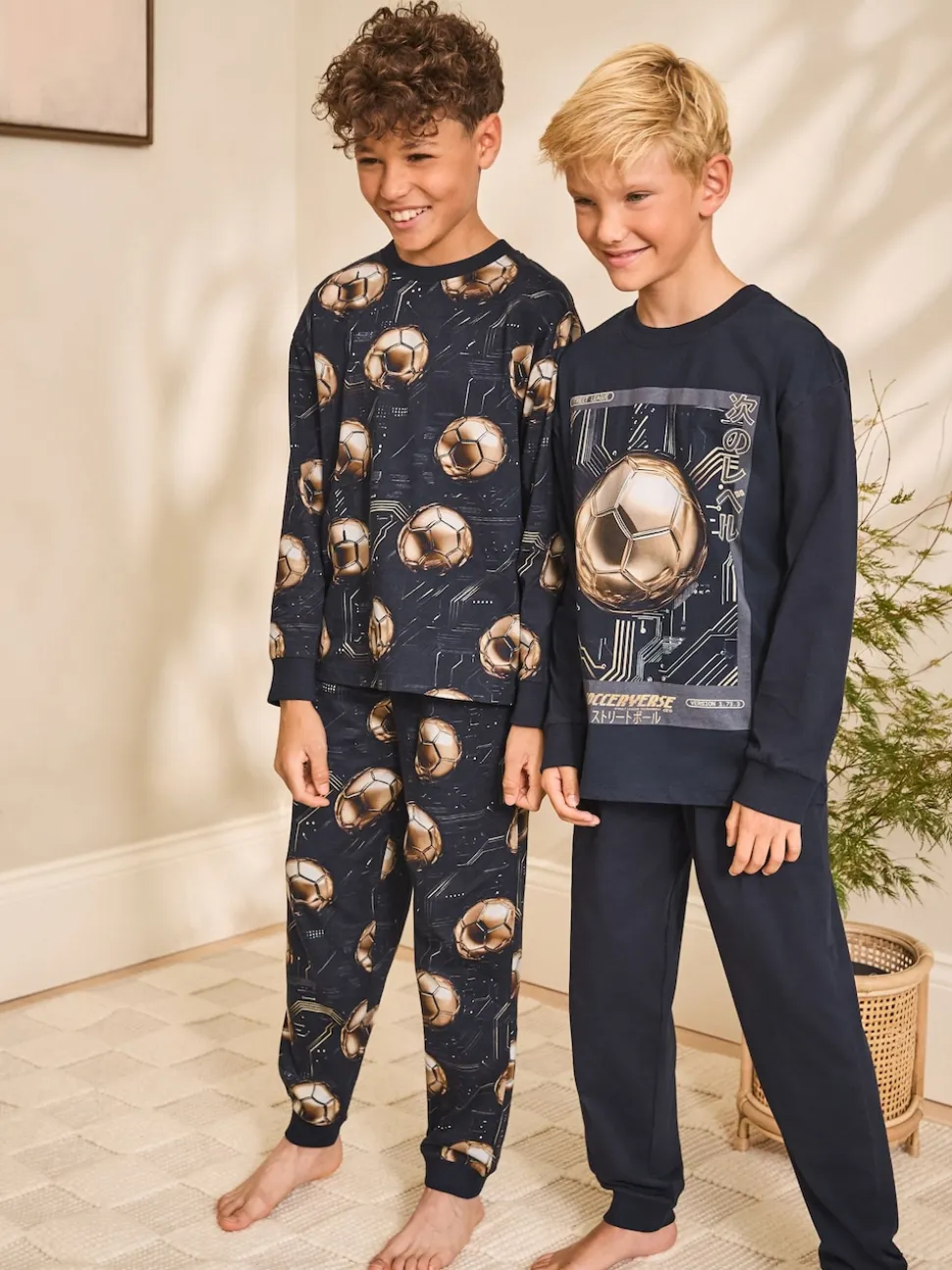 Noir/doré motif football - Lot de 2 pyjamas à manches longues (3-16ans)