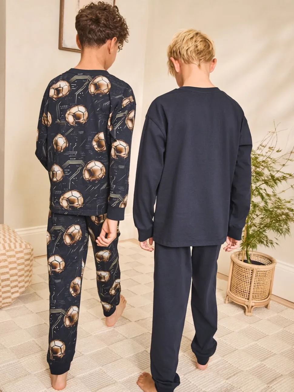 Noir/doré motif football - Lot de 2 pyjamas à manches longues (3-16ans)