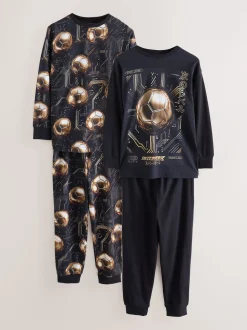 Noir/doré motif football - Lot de 2 pyjamas à manches longues (3-16ans)